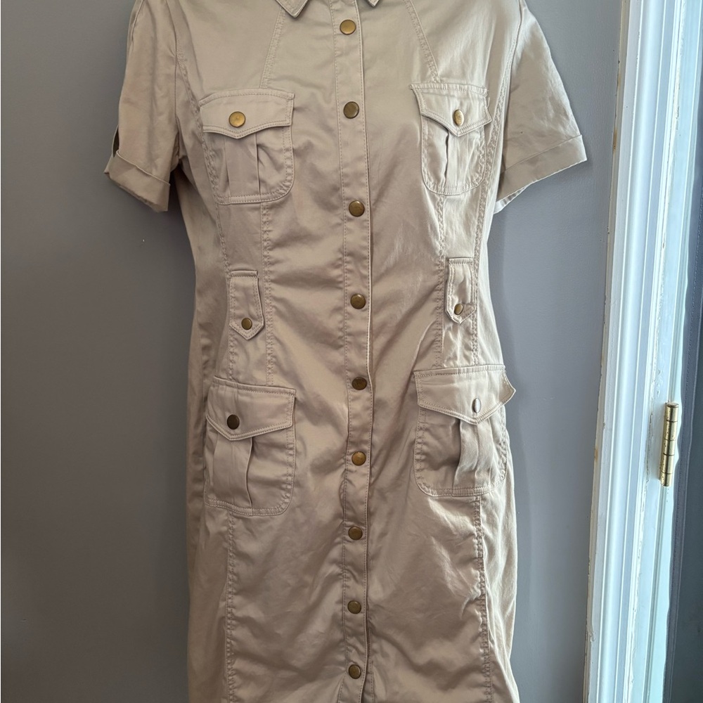 Calvin Klein snap front utility Beige Midi Dress